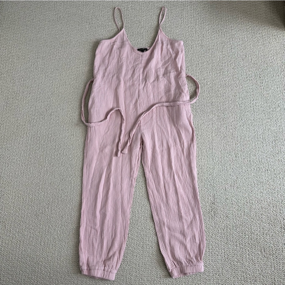 Shinestar pink jumpsuit gauze tie waist Size L‎
